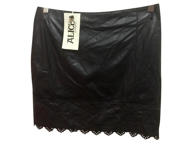 Alice by Temperley Nueva falda de cuero con corte láser. Negro Piel de cordero  ref.202357