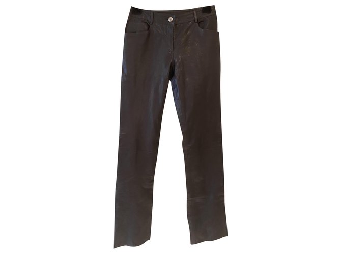 Pantalon Chanel en cuir Noir  ref.202359