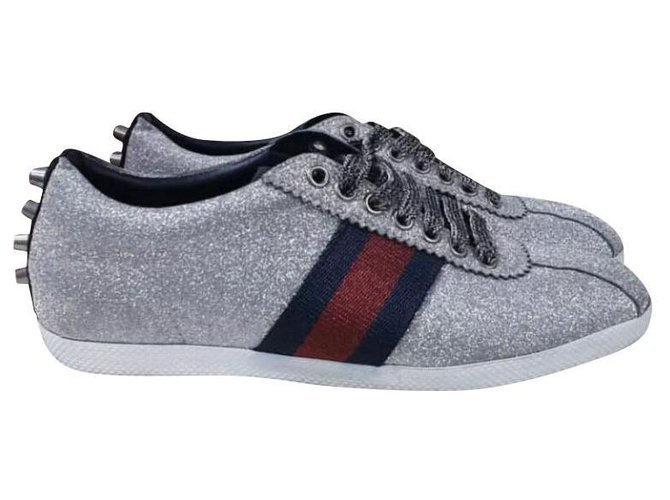 Gucci Glitter Web  Sneakers Sz.36,5 Grey  ref.202386