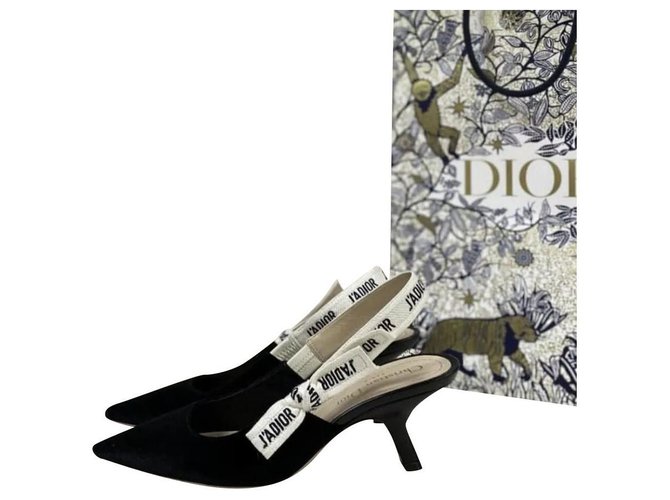 NWOB $1190 Dior J’adior Black Velvet Slingback Pumps Größe 36 Schwarz Samt  ref.202390