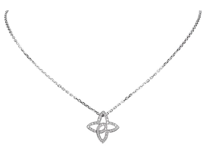 Louis Vuitton Silver Quatrefoil Diamond Necklace Silvery Metal  ref.202477