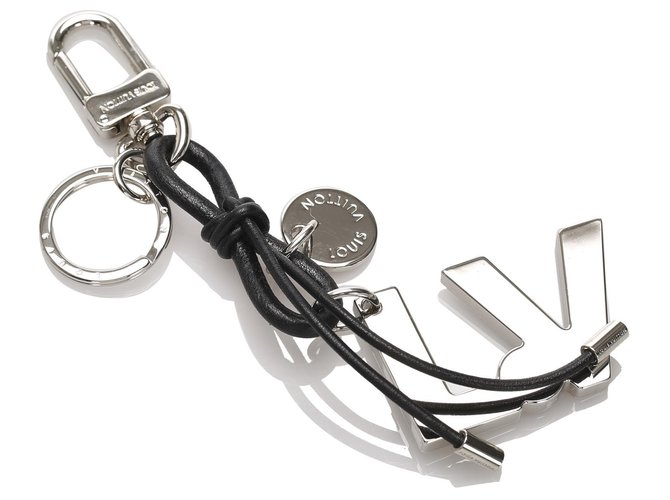 Louis Vuitton Porta-chaves em corda de couro LV em prata Preto Metal Bezerro-como bezerro  ref.202501