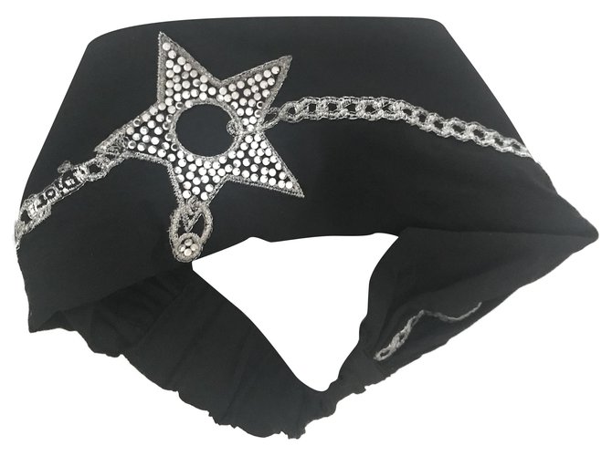 Dior Hair accessories Black Silvery Silk  ref.202530