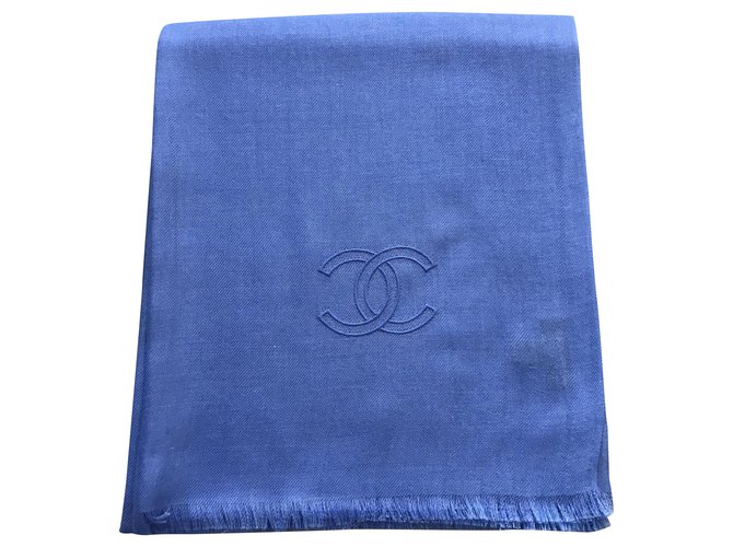 Sciarpa Chanel Blue Silk Cashmere  ref.202549