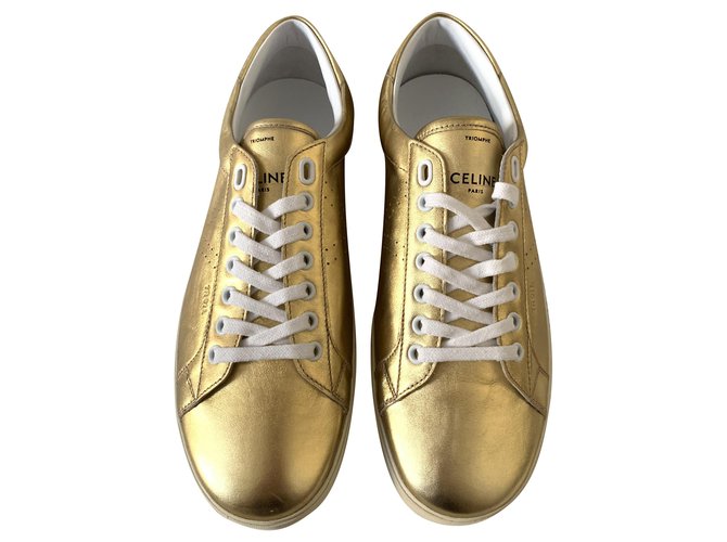 Céline Sneakers Triomphe in pelle dorata D'oro  ref.202551