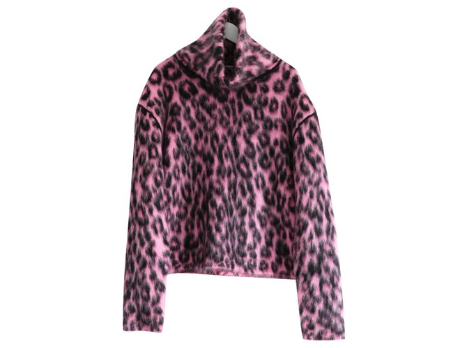 Céline Celine x Phoebe Philo AW14 Pink Leopard Mohair Mix Trichterhalspullover  ref.202588