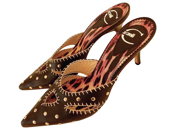 Just Cavalli Mules aus schwarzem Leder