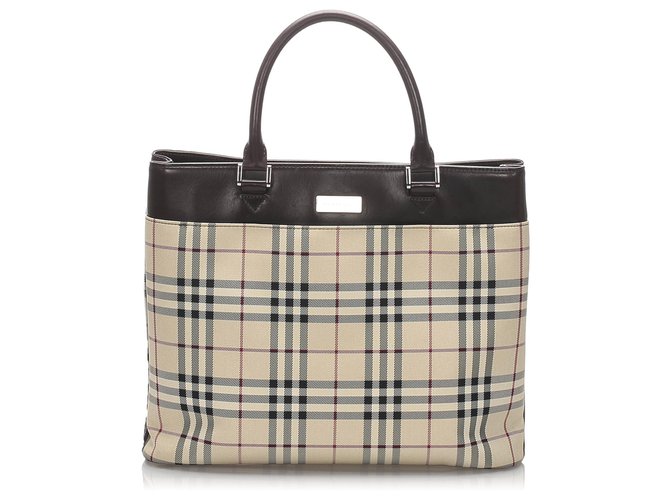 Burberry Brown House Check Canvas Tote Bag Multiple colors Beige Leather Cloth Pony-style calfskin Cloth  ref.202835