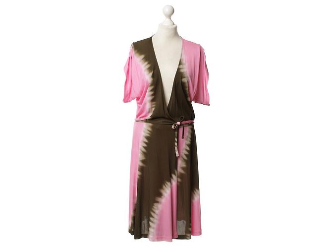 Diane Von Furstenberg DvF Pelego Vintage Wickelkleid Pink Mehrfarben Khaki