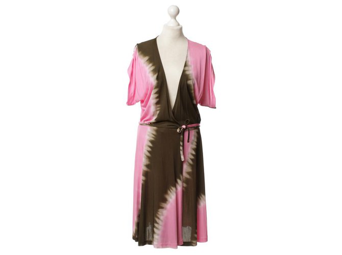 Diane Von Furstenberg DvF Pelego vintage wrap dress Rosa Multicor Caqui Viscose  ref.202869