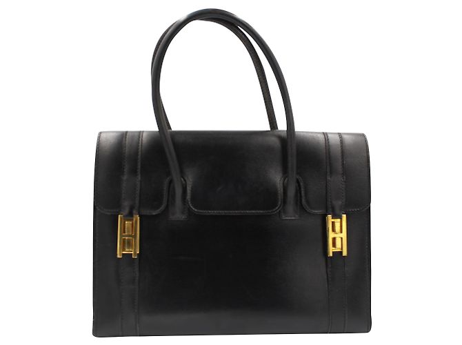 Drag Hermès Bolsa Arraste Caixa Preta Couro Preto