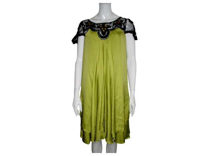 Temperley London Embellished silk dress Black Light green Lace  ref.202939