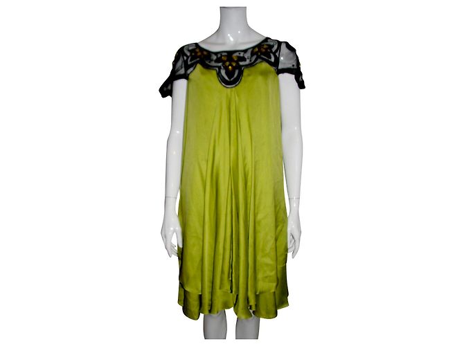 Temperley London Verziertes Seidenkleid Schwarz Hellgrün