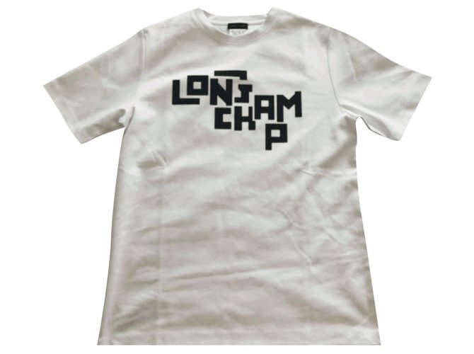 Camiseta de algodón desgastada de gran tamaño con el logotipo gráfico de Longchamp Blanco  ref.202994