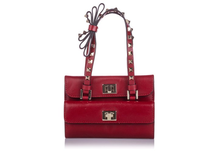 Valentino Womens Rockstud Flap Top Handle Bag Red Leather ref