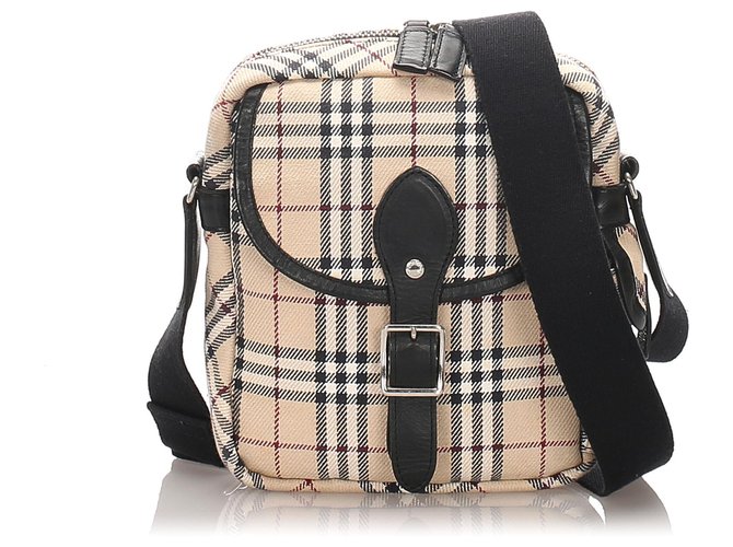 Burberry Brown House Check Canvas Crossbody Bag Multiple colors Beige Leather Cloth Pony-style calfskin Cloth  ref.203040