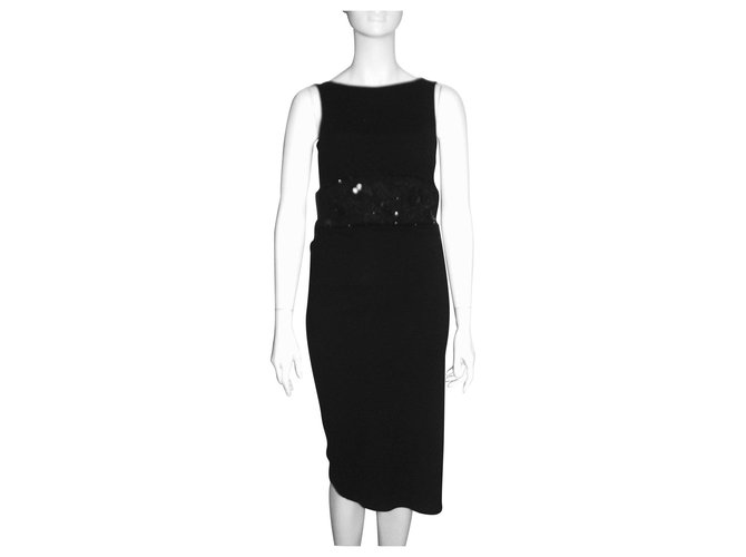 Diane Von Furstenberg DvF neues Vintage verziertes Kleid Schwarz Wolle  ref.203054