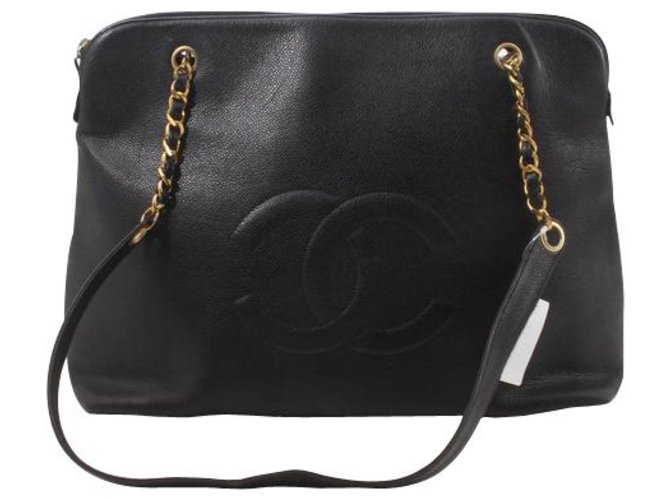La bolsa de asas del vintage de Chanel Negro Cuero  ref.203108