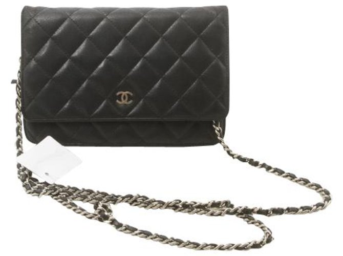 Portafoglio Chanel su catena Nero Pelle  ref.203110