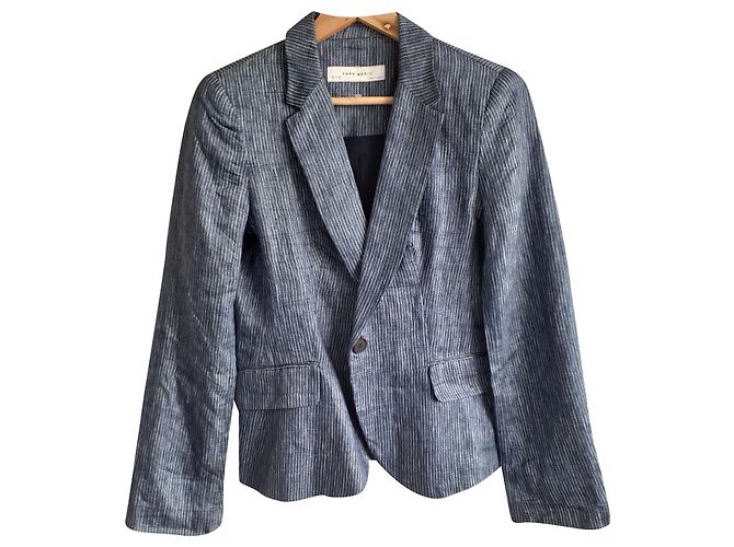 Zara Leinenblazer Weiß Hellblau