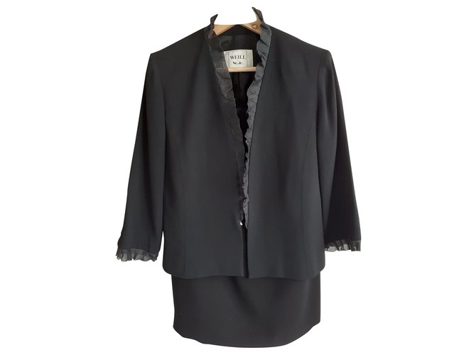 Weill Skirt suit Black Silk Polyester Acetate  ref.203119