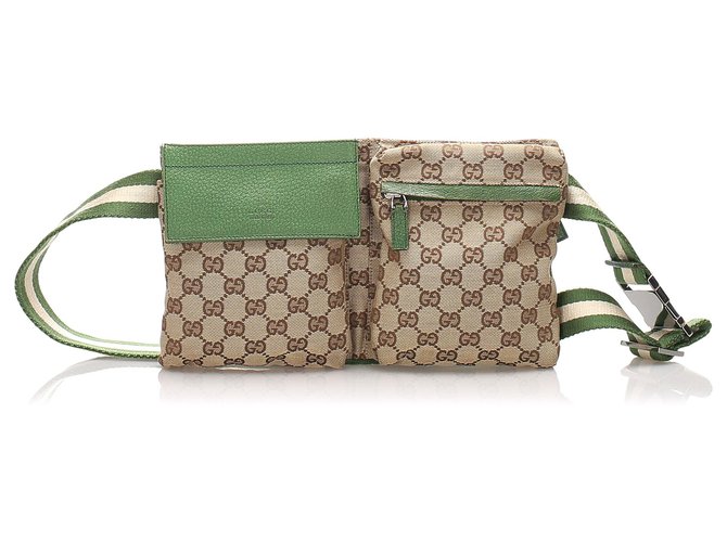 Gucci Brown GG Canvas Belt Bag Green Leather Cloth Pony-style calfskin Cloth  ref.203288