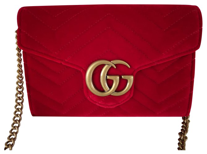 Gucci mini bolsa marmont GG Vermelho Veludo  ref.203310