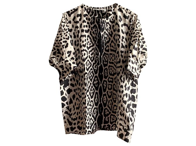 Yves Saint Laurent Top de túnica corta animalier de seda Multicolor