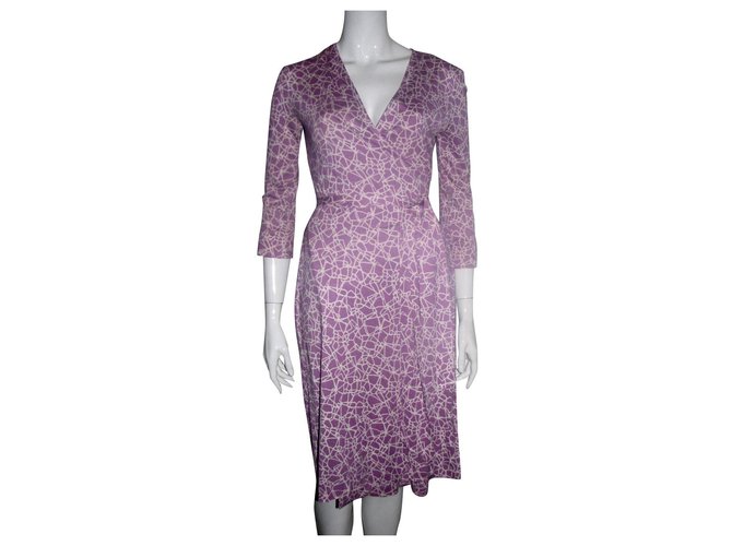 Diane Von Furstenberg DvF Julian wrap dress (Vintage) Pink White Purple Silk  ref.203362