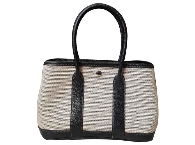 Garden Hermès Handbags Black Grey Leather Cloth  ref.203365