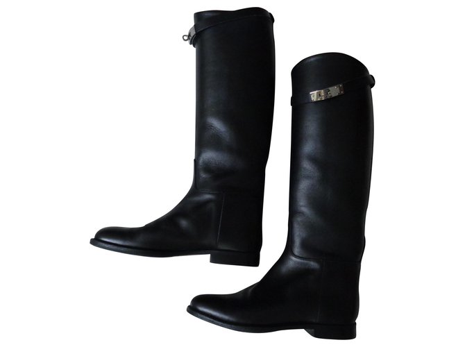 Kelly Hermès boots Cuir Noir  ref.203366