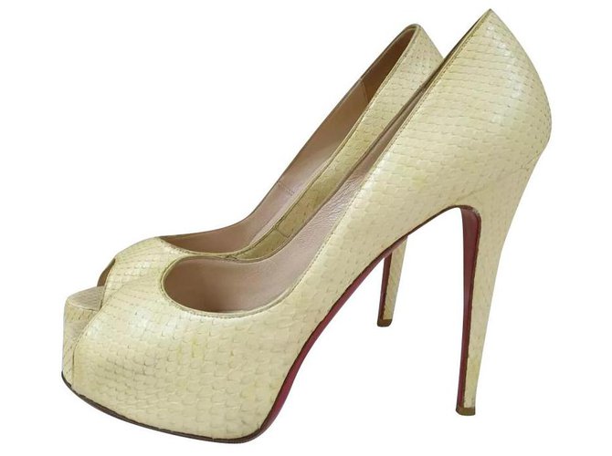 Christian Louboutin Yellow Python Leather Open Toe Heels Shoes Sz.39  ref.203380