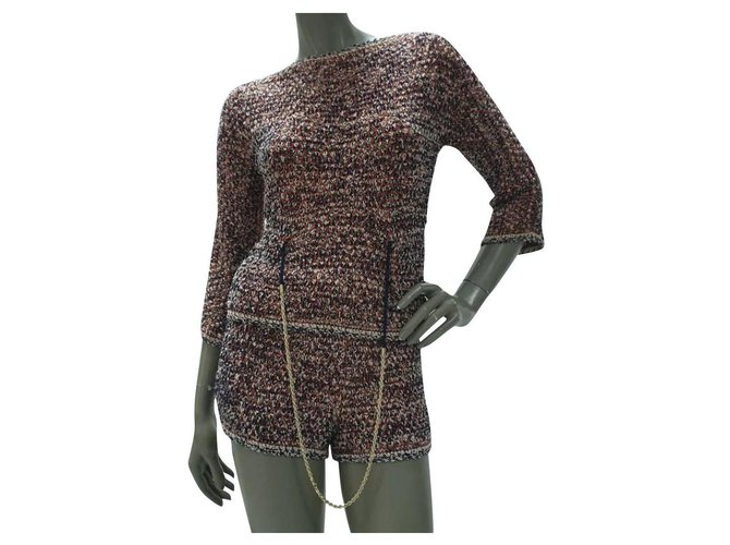 Chanel Knit  Chain Shorts Suit Sz 36 Multiple colors  ref.203382