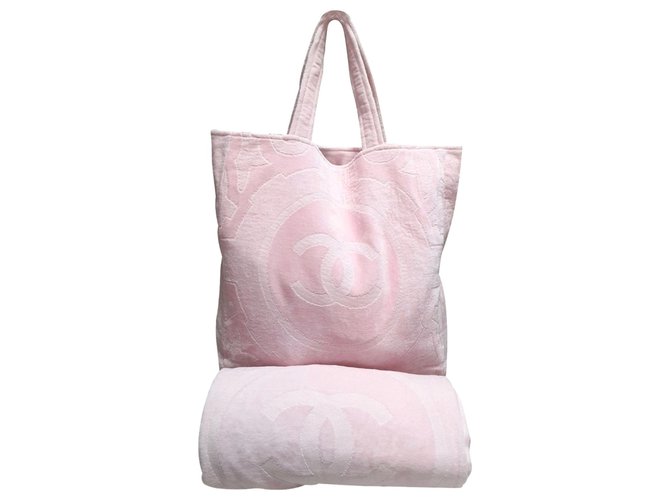 Chanel Strandtasche + Handtuch Pink Baumwolle  ref.203393