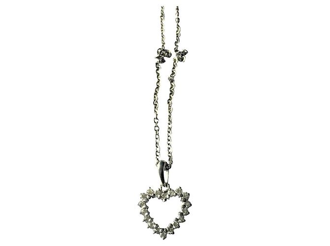Autre Marque Weißgold Herz Halskette mit Diamanten Silber