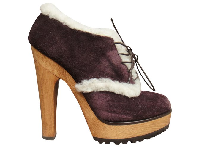low boots Dolce & Gabbana shearling et bois t 40 Cuir Violet  ref.203418