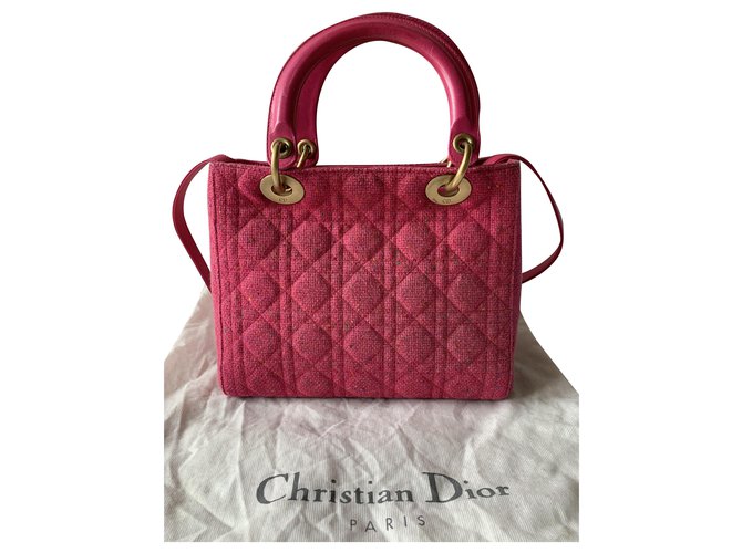 Christian Dior LADY DIOR Fuschia Couro Tweed  ref.203433