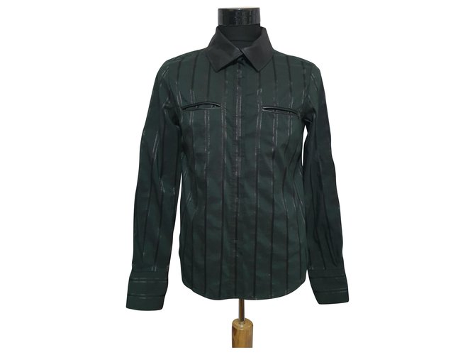Versace Shirts Black Dark green Cotton Polyester Acetate  ref.203450