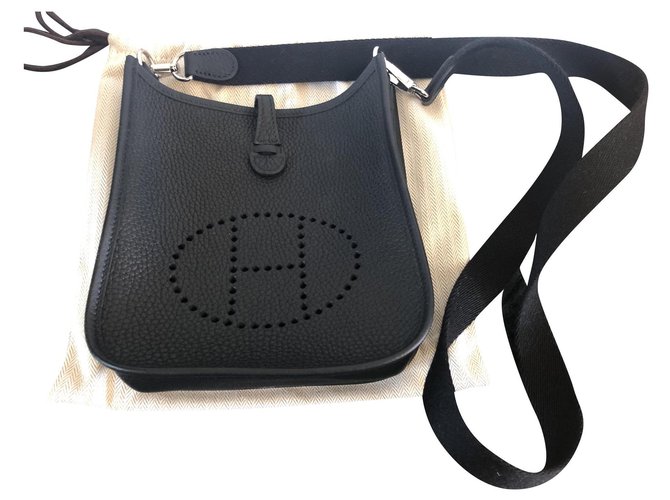 Hermès Evelyne mini Black Silvery Leather  ref.203509