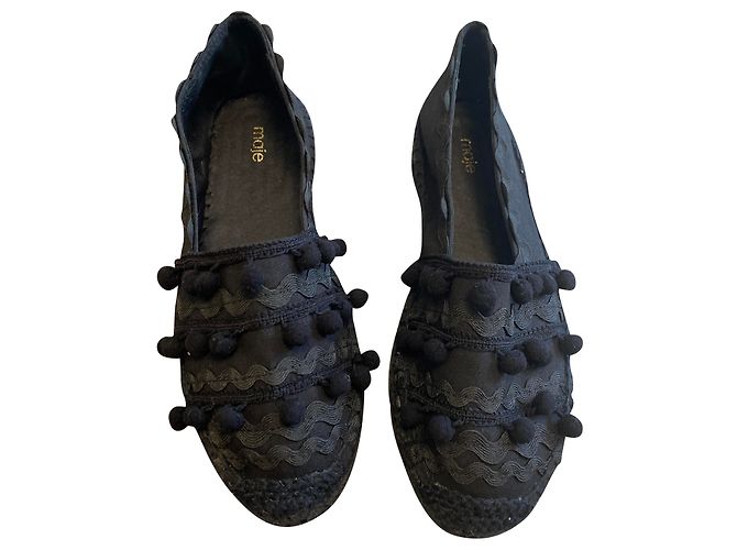Maje Mahe pompom espadrilles black linen size 39