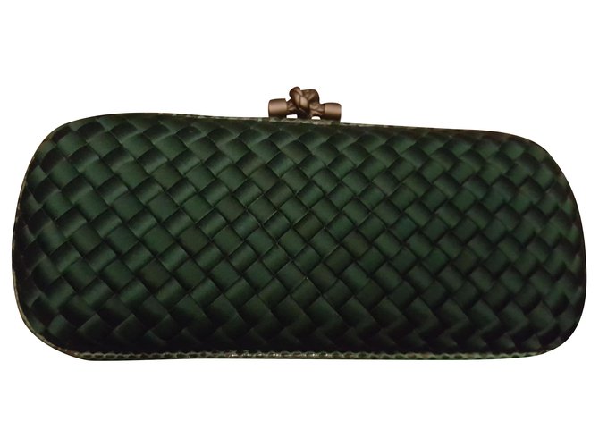 Bottega Veneta Knot clutch Dark green Exotic leather Satin  ref.203607