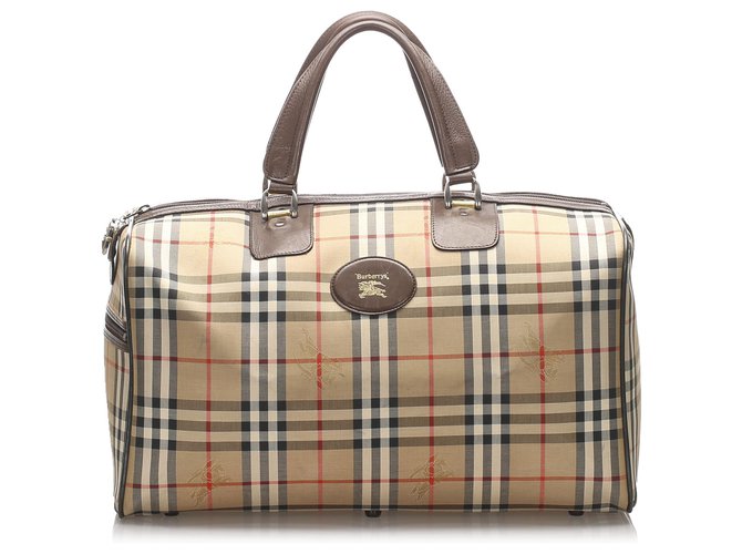 Burberry Brown Haymarket Check Canvas Travel Bag Multiple colors Leather Cloth Pony-style calfskin Cloth  ref.203695
