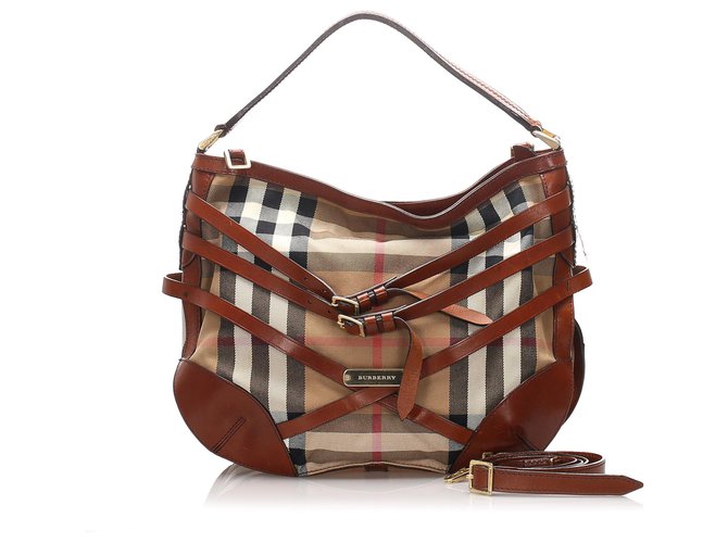 Burberry Brown House Check Canvas Satchel Multiple colors Leather Cloth Pony-style calfskin Cloth  ref.203720