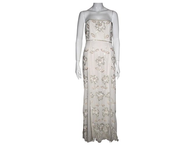 Needle & Thread Glossy Willow Kleid Weiß Creme 