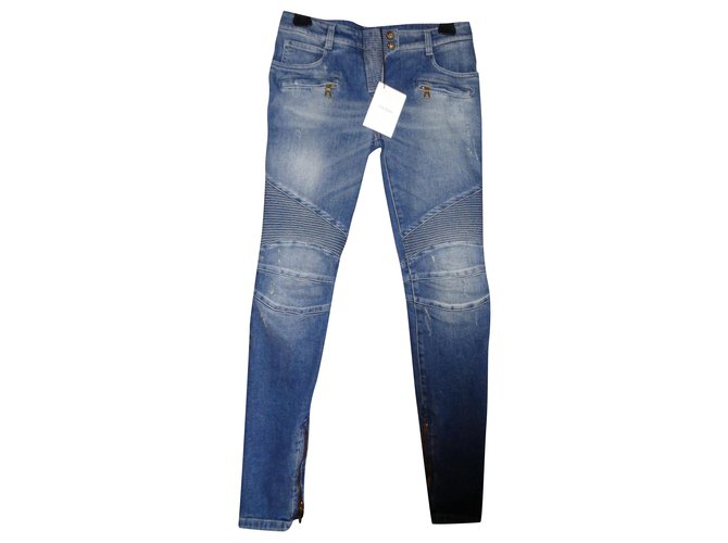 Jeans Biker Balmain Blu in Cotone 