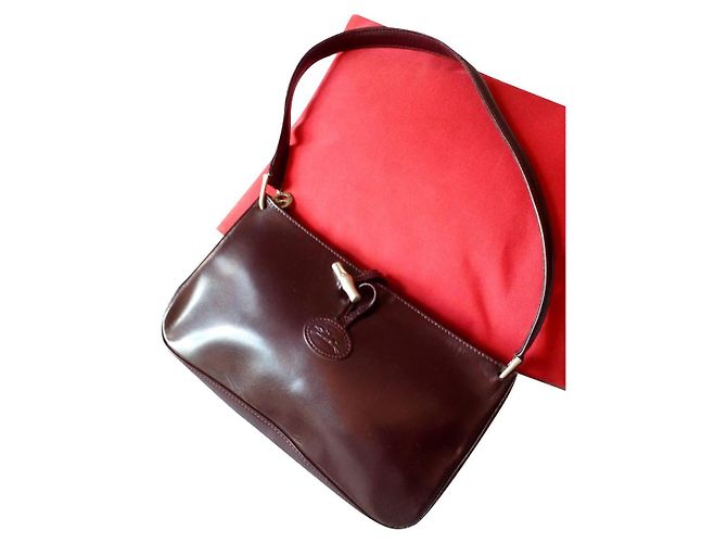 Longchamp Roseau Leder Handtasche Dunkelrot Bordeaux