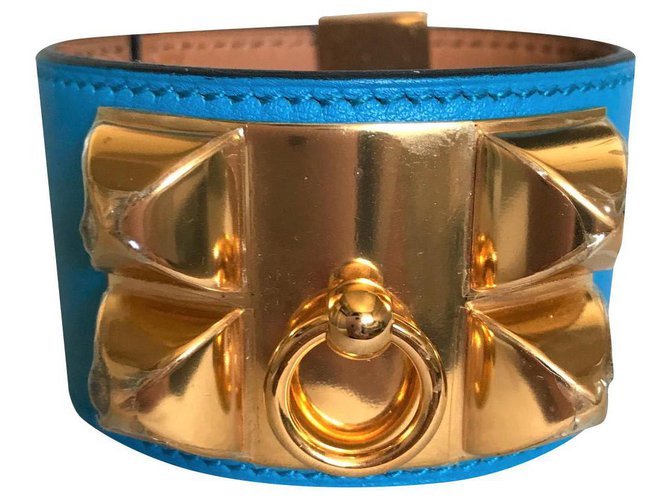 Chie Hermès Halskette Armband Blau Leder  ref.203861