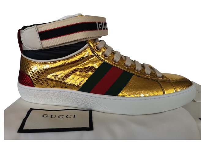 Tênis Gucci New Ace High Dourado Couros exóticos  ref.203863