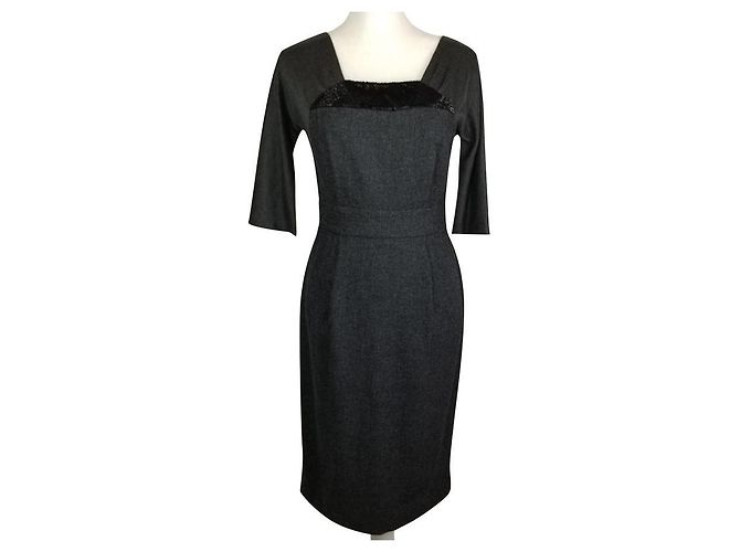 Vera Wang Wollseidenkleid Anthrazitgrau