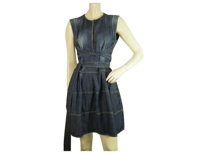 Dsquared2 DSquared DS2 Sleeveless solid blue denim Mini Dress size 42 with long belt  ref.203886